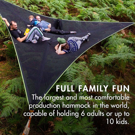 Tentsile Trillium Giant Hammock, The Original Tree Tent Company, 6 Adult Capacity, Anti-Roll, Central Hatch, Ratches and Straps Included, Designed in The UK (6 Person, Black Mesh)