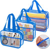 XEWEA Clear Travel Toiletry Bags, 3 Pack TSA Approved Transparent Makeup Bag for Men Women, Large Waterproof PVC Quart Organizer with Zipper for Toiletries Airline Essentials,Toy Storage Pouch Blue - Roamly