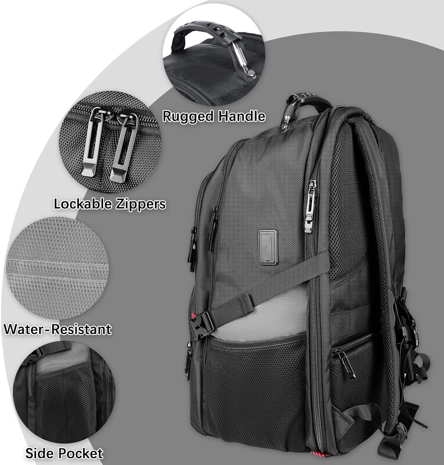 18.4 Inch Extra Large Travel Backpack, TSA Laptop Backpack with USB Port, 55L Water Resistant Carry on College School Computer Backpack Men Women, Grey - Roamly