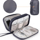 Leather Travel Electronic Organizer - Double Layer, Waterproof Case for Cables, Chargers, Phones & More - Portable, Shockproof Pouch for All Your Electronics Accessories (Dark Blue, M)