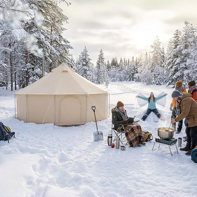 DANCHEL OUTDOOR B6 Luxury Glamping Wall Tent w/Stove Jack, No Center Pole, Higher Side Wall, 900D Flame Retardant Oxford for 4 Season 4-6 Person Family Yurt Cabin Glamping Camping,13ft/16.4ft