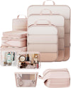 Veken 11 Set Compression Packing Cubes for Travel Essentials,Compressible Expandable Large Luggage Suitcase Organizer Bags for Clothing,Durable Space Saver Storage Bags with Toiletry Bags(Beige)