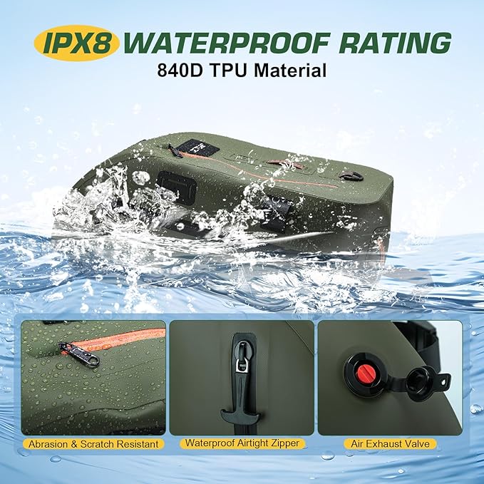 Goture Waterproof Fly Fishing Sling Pack, IPX8 840D TPU Fishing Sling Bag, 13L Tackle Backpack with Rod Holder,Airtight Zipper,Exhaust Valve,Adjustable Strap for Kayaking,Wadering,Hiking
