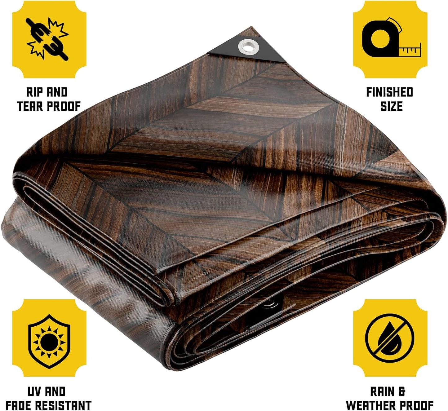 Core Tarps Extreme Heavy Duty 20 Mil Tarp Cover, Waterproof, UV Resistant, Rip and Tear Proof, Poly Tarpaulin with Reinforced Edges for Roof, Camping, Patio, Pool, Boat (Brown Wood/Black 30′ X 70′)