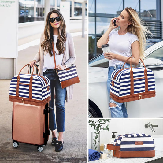 Weekender Bag for Women Canvas Overnight Bag Large Travel Tote Bag Carry on Shoulder Duffle Bag With Shoe Compartment,Perfect for Travel/Daily Use/Birthday Gift …