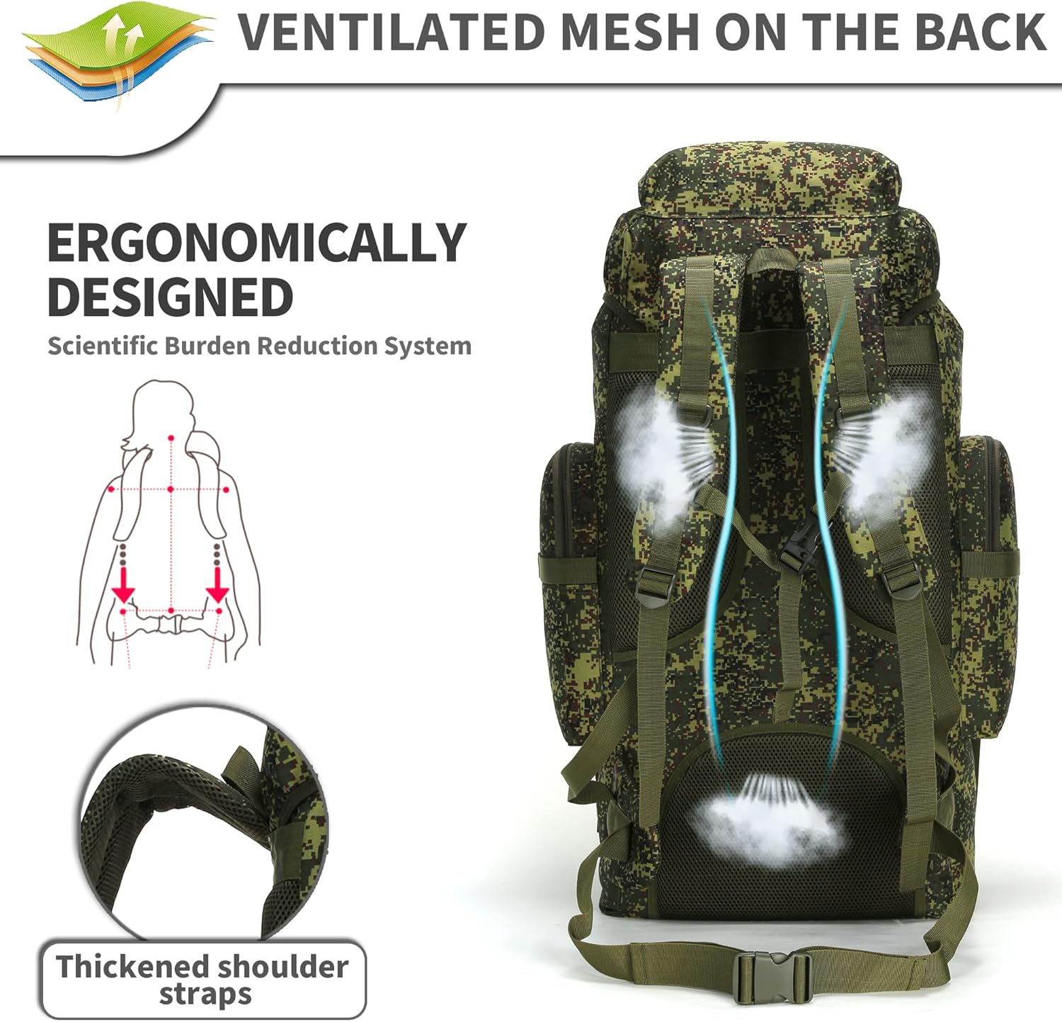 King'sGuard 70L Camping Hiking Backpack Tactical Backpack Military Molle Rucksack Backpack for Outdoor - Roamly
