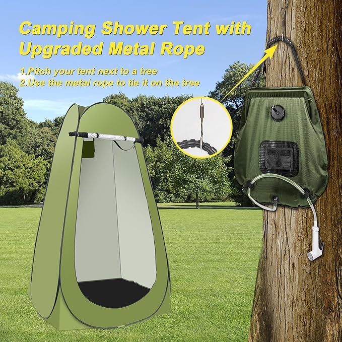Portable Camping Privacy Tent, Outdoor Shower Tent Kit with 5 Gallon Shower Bag-(Nozzle Upgraded)