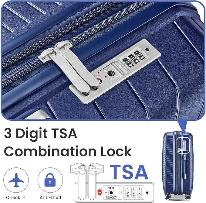 4 Piece Expandable Hardshell Pink Luggage Sets with Spinner Wheels, Lightweight Travel Suitcase Set with TSA Locks, 20 inch Carry On for Women (Navy Blue, 4 Piece Set)