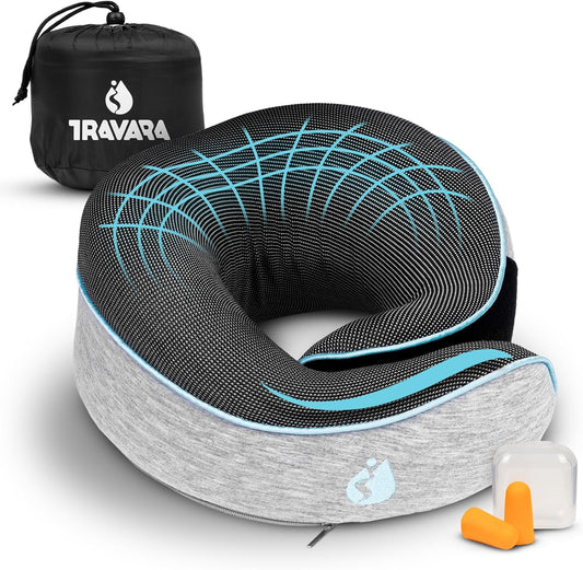 Travel Pillow - Airplane Neck Pillow with 360° Support - 100% Pure Memory Foam Flight Pillow for Sleeping on Airplanes - Travel Neck Pillow for Traveling