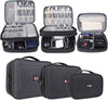 BUBM 3pcs Double Layer Electronic Organizer, Travel Gadgets Bag for Cables, External Flash Drive, Mouse, Memory Card, Power Bank and More, Compact and Multi-purpose, Black
