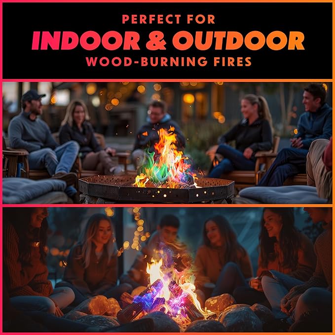 Magical Flames Fire Color Packets (12 Pack), Vibrant Multi-Color Fire for Fire Pits, Campfires, Bonfires & Fireplaces - Camping Essentials & Outdoor Party Accessories