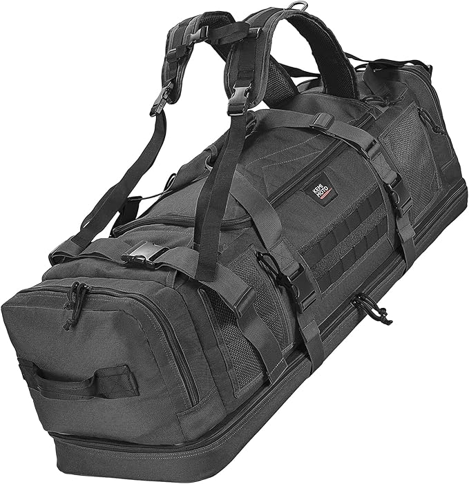 KEMIMOTO Hunting Duffle Bag, 78L large Capacity Travel Gear Bags Tool Range Cases for Long Distance Trips Hiking Hunting Fishing Camping, Multi Pocket Design, Brown Backpackable