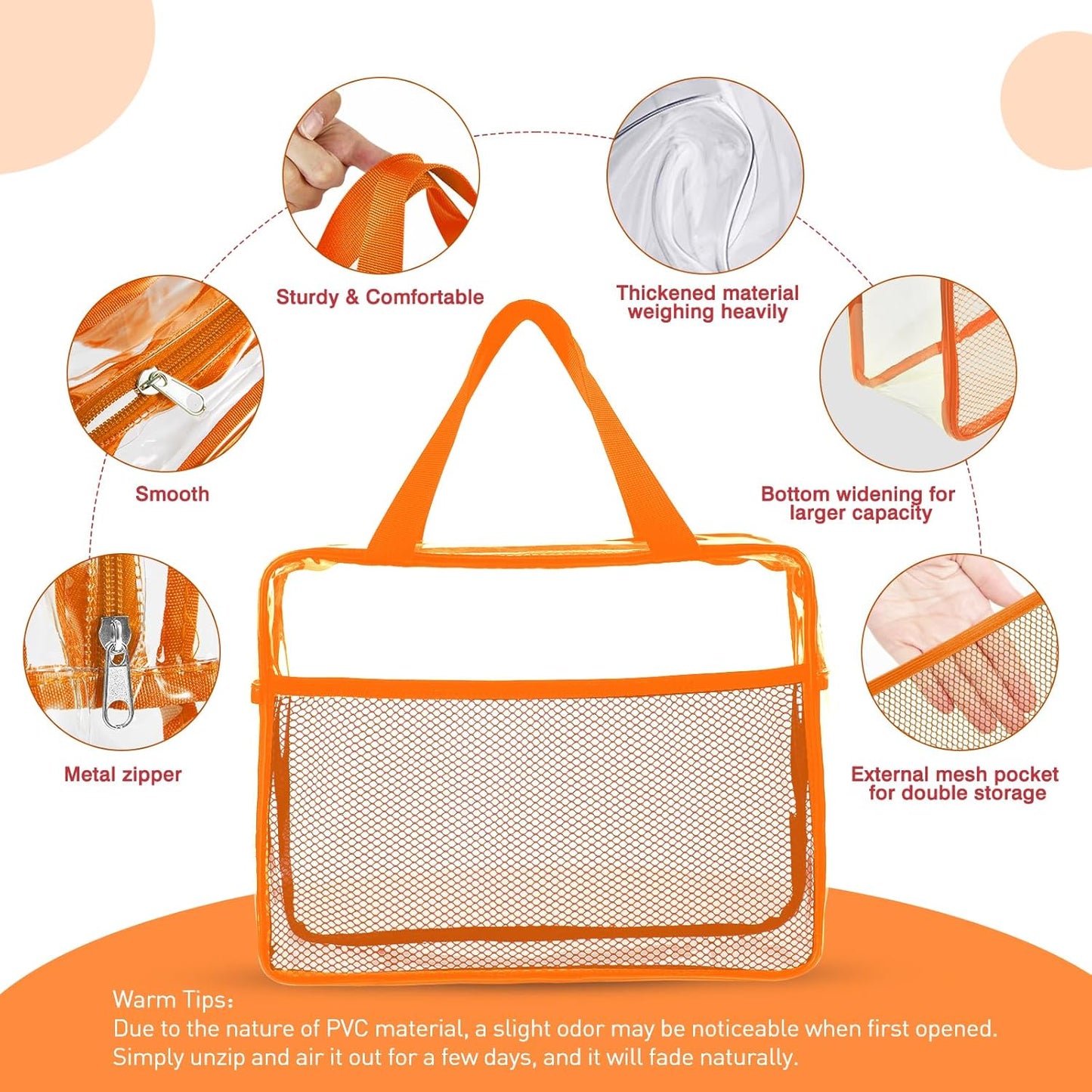 XEWEA Clear Travel Toiletry Bags, 3 Pack TSA Approved Transparent Makeup Bag for Men Women, Large Waterproof PVC Quart Organizer with Zipper for Toiletries Airline Essentials,Toy Storage Pouch Orange - Roamly
