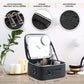 Makeup Bag with LED Mirror, PU Leather Makeup Case - 3 Adjustable Brightness Levels, Lighted Cosmetic Case with Mirror, Dividers - Make Up Portable Storage Travel Organizer with Handle