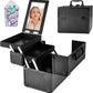 Makeup Train Case, Portable Makeup Case with Mirror, 2-Trays Cosmetic Organizer Case,Nail Polish Organizer, Travel Makeup Box, Profesional for Salon Barber, Black