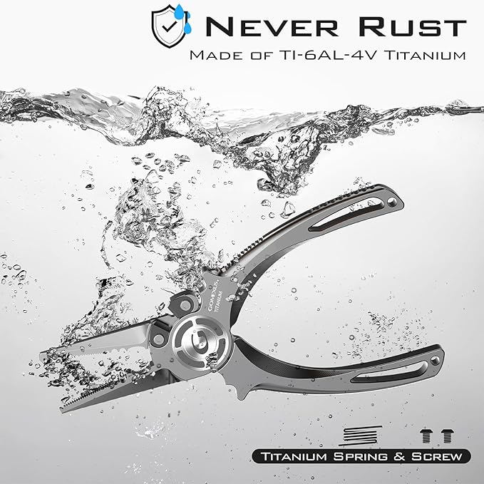 GOMEXUS Titanium Fishing Pliers 7'' with Side Cutters, Never Rust Hook Remover, Saltwater Resistant, Inshore & Nearshore Fishing (Split Ring Nose(no Leather), 7 INCHES)