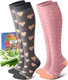 Bamboo Viscose Compression Socks for Women Men 2 Pairs 15-20mmHg Knee High Compression Socks Travel Nurse
