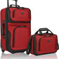 U.S. Traveler Rio Fabric Expandable Carry-on Luggage, Rolling Suitcase, Red, 2 Wheel Set
