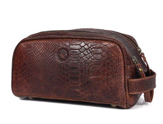 10" Premium Leather Toiletry Travel Pouch With Waterproof Lining | King-Size Handcrafted Vintage Dopp - Kit Gift for Father's Day By Aaron Leather Goods - Roamly