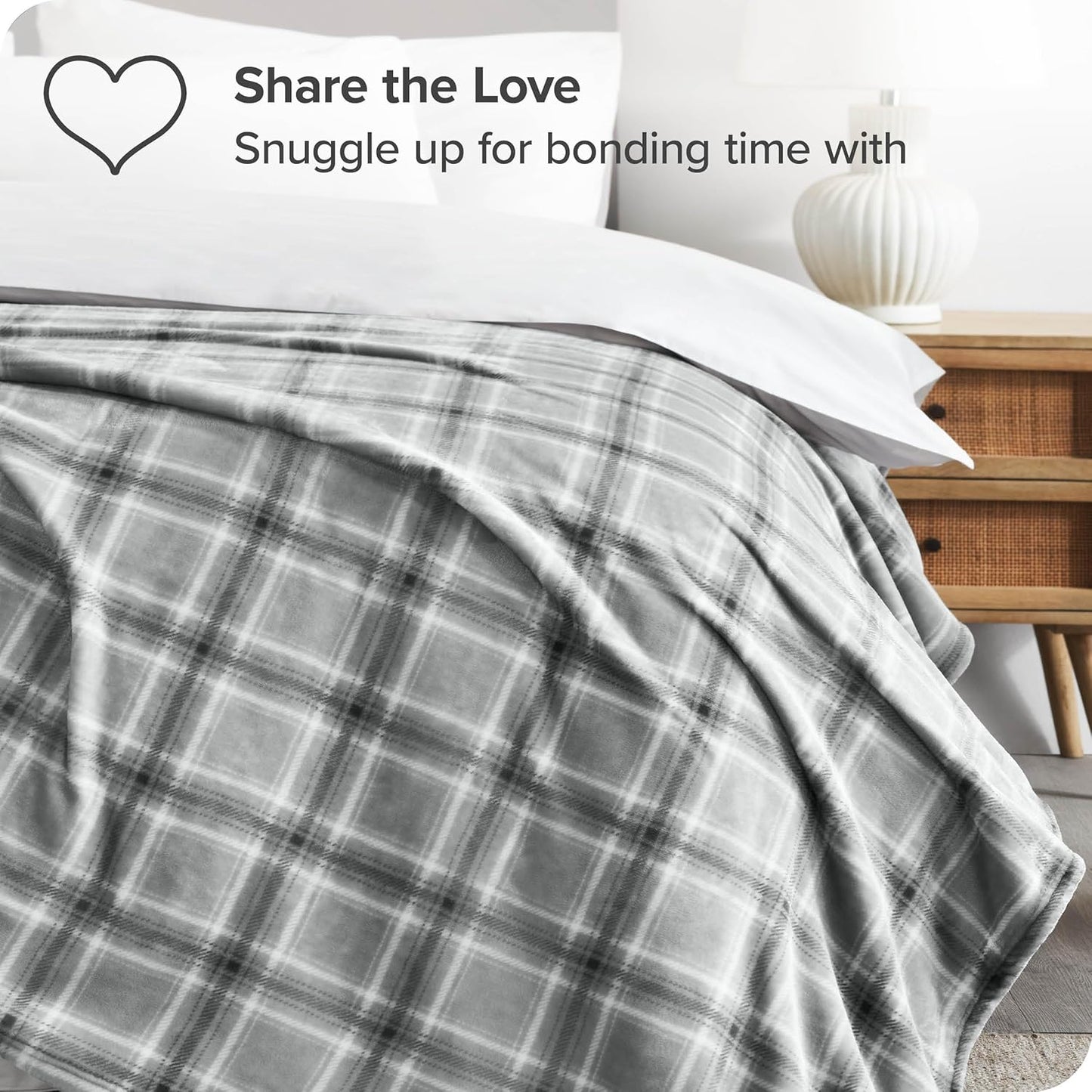 Bare Home Textured Fleece Blanket - Throw/Travel - Ultra-Soft Lightweight for Bed, Sofa, and Couch - Luxury Microplush - Cozy Warm Blanket (Throw/Travel, Tartan Plaid)