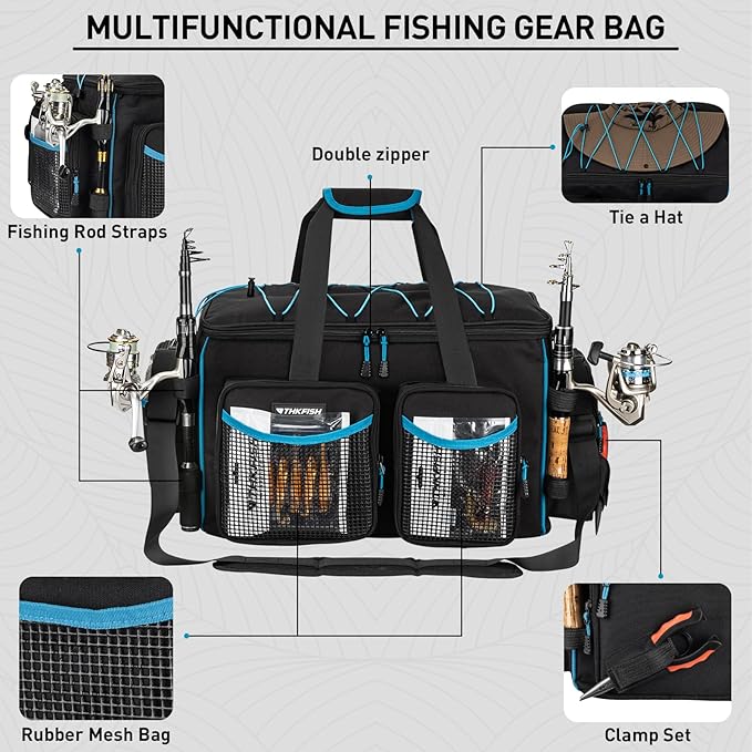 THKFISH Fishing Tackle Bag for 3600/3700 Tackle Box, Waterproof Soft Bottom Large Tackle Box Bag Saltwater & Freshwater Fishing Bags