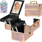 Makeup Case Organizer,Makeup Train Case, Trays Cosmetic Box Portable, Profesional for Salon Barber, Colorful Pink