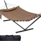 TegerDeger 12FT 2 Person Hammock with Stand Included 55 x 79IN Large Hammock 450LB Capacity with Hardwood Spreader Bar & Nylon Rope for Outside, Patio, Garden, Backyard, Beach, Poolside - Brown