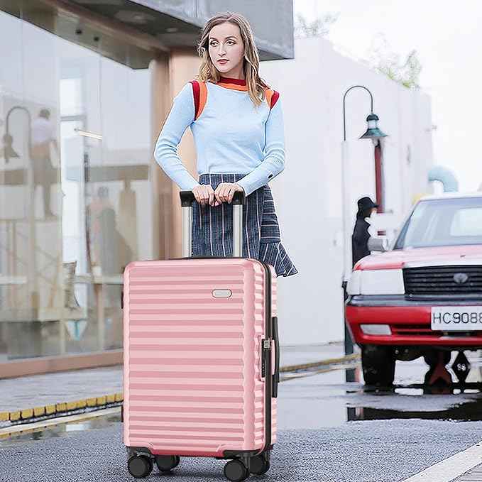 SHOWKOO Suitcase Hardside Expandable Luggage Set, Suitcase with Double Spinner Wheels TSA Lock 3 Piece Set Pink (DB/TB/24in)