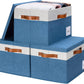 GhvyenntteS Fabric Storage Bins with Lids (3 Pack), Large Closet Storage Baskets with Lid and 3 PU Handles, Foldable Fabric Storage Boxes with Label Window for Home Office (Blue, 15" x 11" x 9.7")