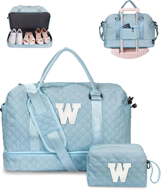 Weekend Bag | Personalized Monogram & Wet Pocket | Lady's Overnight Travel Carrier with Makeup Bag as Gift - Roamly