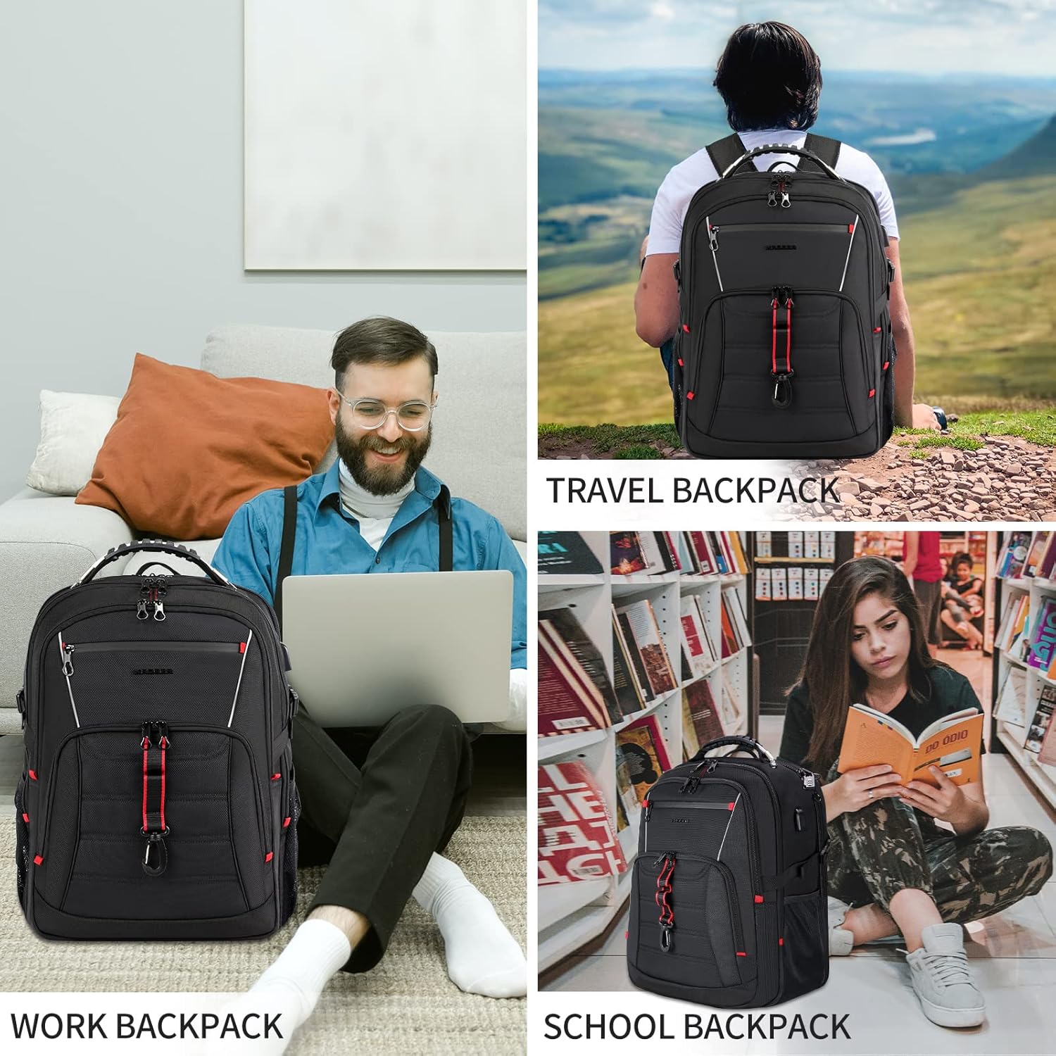 KROSER Travel Laptop Backpack 17.3 inch XL Computer Backpack Stylish College Backpack with RFID Pockets USB Charging Port REFLECTIVE STRIPS Water-Repellent Daypack for Business/Men - Roamly