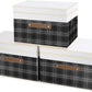 TYEERS Collapsible Storage Bins with Lids, Patchwork Design, Washable, Fabric Storage Boxes, 14.9x9.8x9.8 inches, 3 Pack, Black