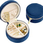 TAIMY Velvet Travel Jewelry Box, Round Small Travel Jewelry Case for Women Girls, Portable Mini Jewelry Travel Organizer Boxes for Rings Earrings Necklaces Bracelets(Navy Blue) 3.15x3.15x1.57in