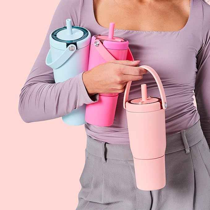 BrüMate Resa 25oz 100% Leakproof Travel Tumbler w/Handle & Straw | Flexible SoftSip Straw | Silicone Sleeve for Durability | Stainless Steel | Cup Holder & Travel Friendly Water Bottle (Matte Black)