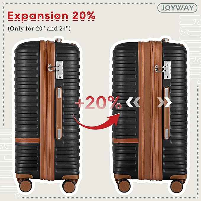 Joyway Expandable Luggage Sets 2 Piece Carry on and Check,Hardside Suitcase with Spinner Wheels and TSA Lock (Black,13/20/24)