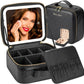 Makeup Travel Train Case with Mirror LED Light 3 Adjustable Brightness Cosmetic Bag Portable Storage Adjustable Partition Waterproof Makeup Brushes Makeup Jewelry Gift for Women