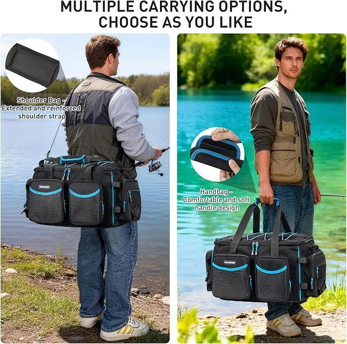 THKFISH Fishing Tackle Bag for 3600/3700 Tackle Box, Waterproof Soft Bottom Large Tackle Box Bag Saltwater & Freshwater Fishing Bags