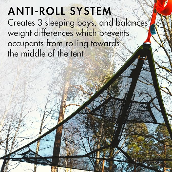 Tentsile Trillium Giant Hammock, The Original Tree Tent Company, 6 Adult Capacity, Anti-Roll, Central Hatch, Ratches and Straps Included, Designed in The UK (6 Person, Black Mesh)