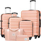 LONG VACATION 6 Piece Luggage Set Carry on Suitcase with ABS+PC hardshell, Spinner Wheels & YKK Zipper TSA Lock (PINK, 6 piece set)