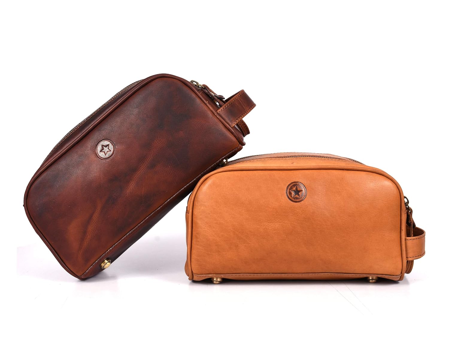 10" Premium Leather Toiletry Travel Pouch With Waterproof Lining | King-Size Handcrafted Vintage Dopp - Kit Gift for Father's Day By Aaron Leather Goods - Roamly