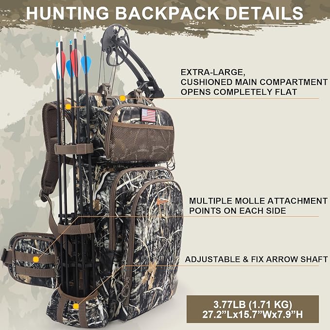 Hunting Backpacks for Men,Saddle Hunting Bag with Bow Holder, Large Compound Bow Hunting Backpack & Duffle Bags