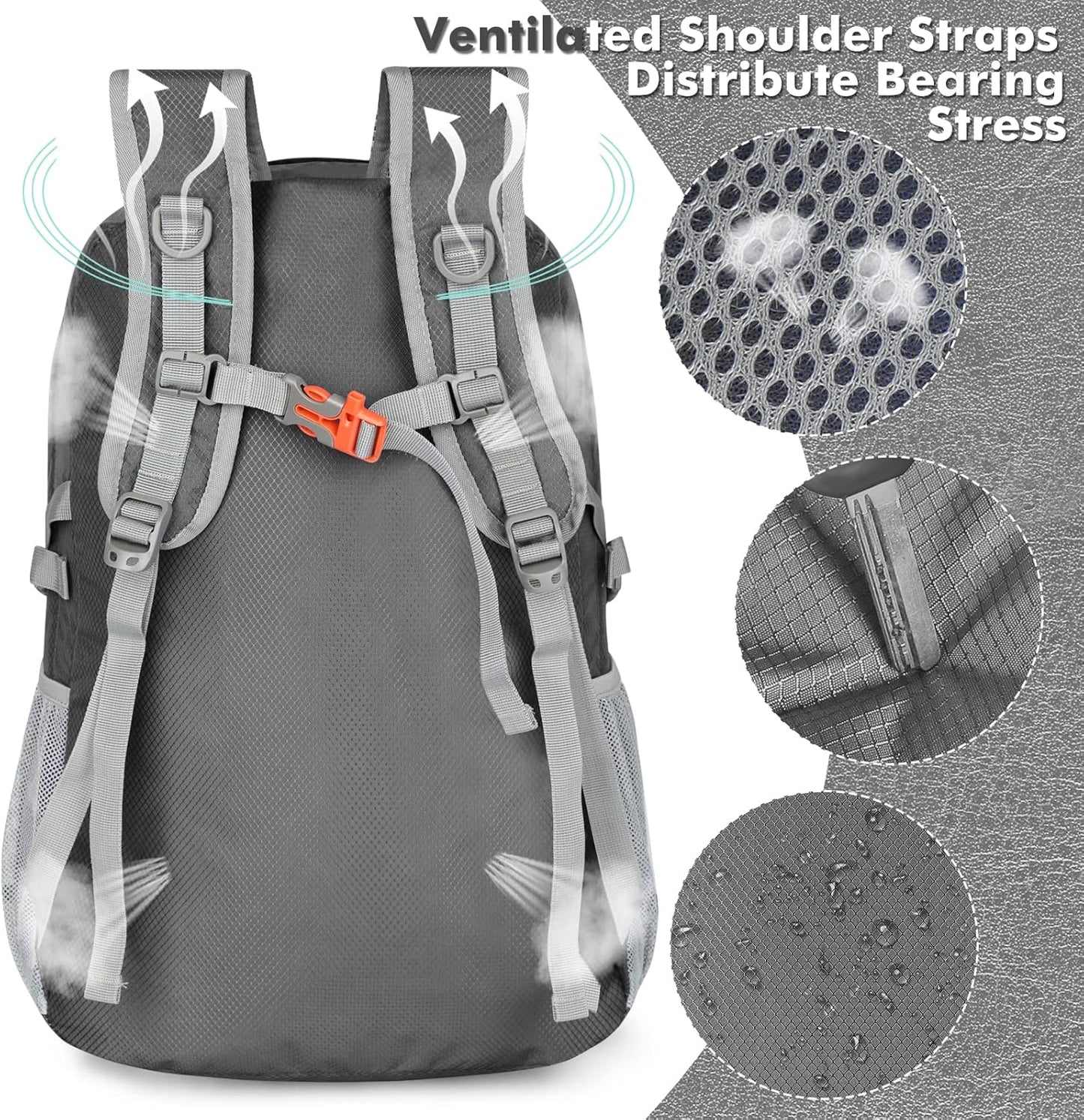 ZOMAKE Lightweight Packable Backpack 30L, Foldable Hiking Backpacks Water Resistant Compact Folding Daypack for Travel(Dimgray) - Roamly