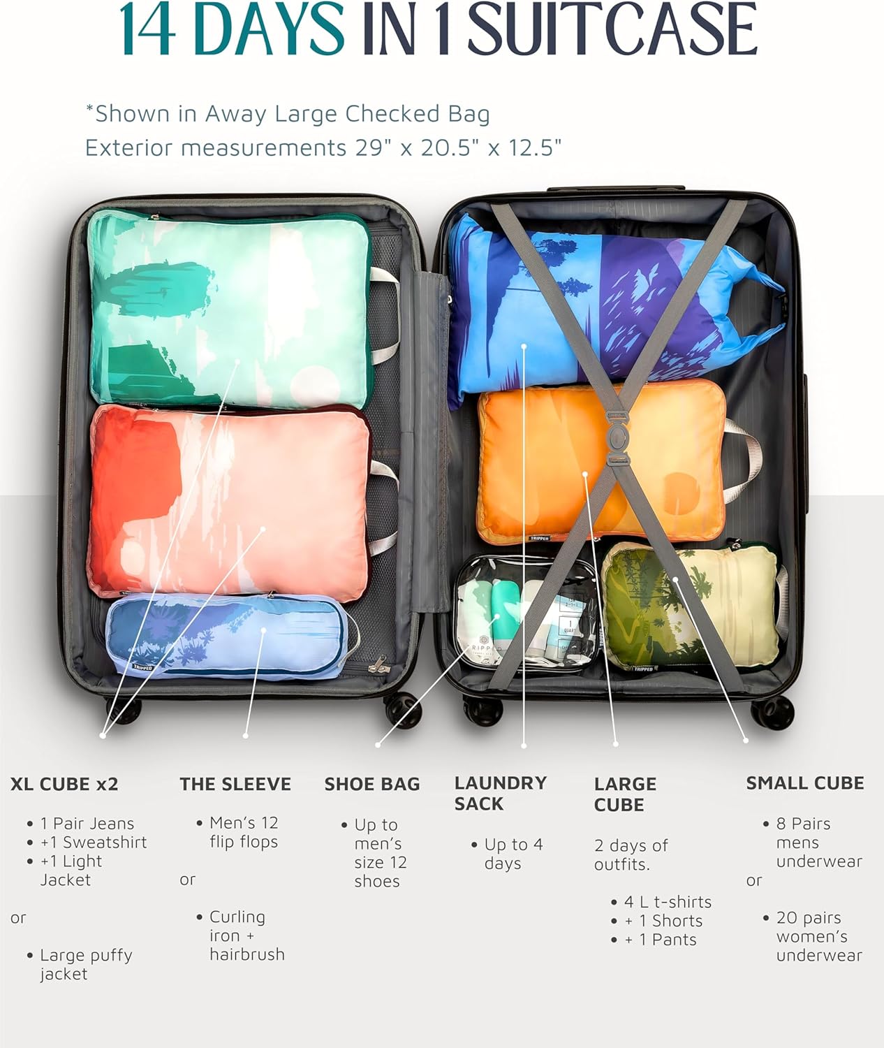 Large Compression Packing Cubes for Travel-Packing Cube Luggage Organizers 7 Piece Set for Checked Luggage-Ultralight, Expandable/Compression Bags by TRIPPED Travel Gear (Landscape) - Roamly