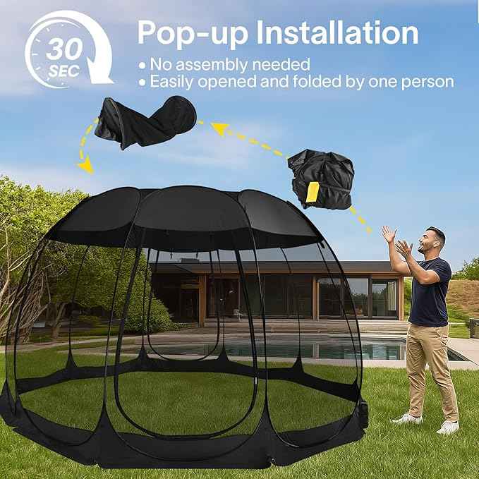 Alvantor Pop Up Screen House Gazebo with Mosquito Netting, Instant UV Resistant Sun Shelter for Patio & Backyard, Portable Canopy Tent for 2-10 Person