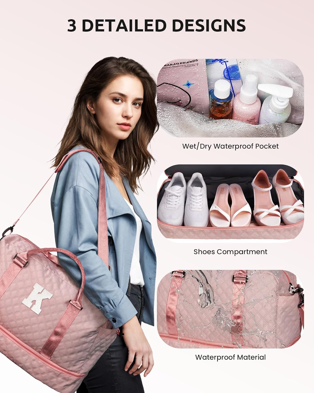 Women Gift-Birthday Gifts, Initial Duffle Bags with Shoe Compartment, Girls Weekender Bag, Overnight Tote for Women, Travel Bag with Makeup Pouch (Letter A) - Roamly