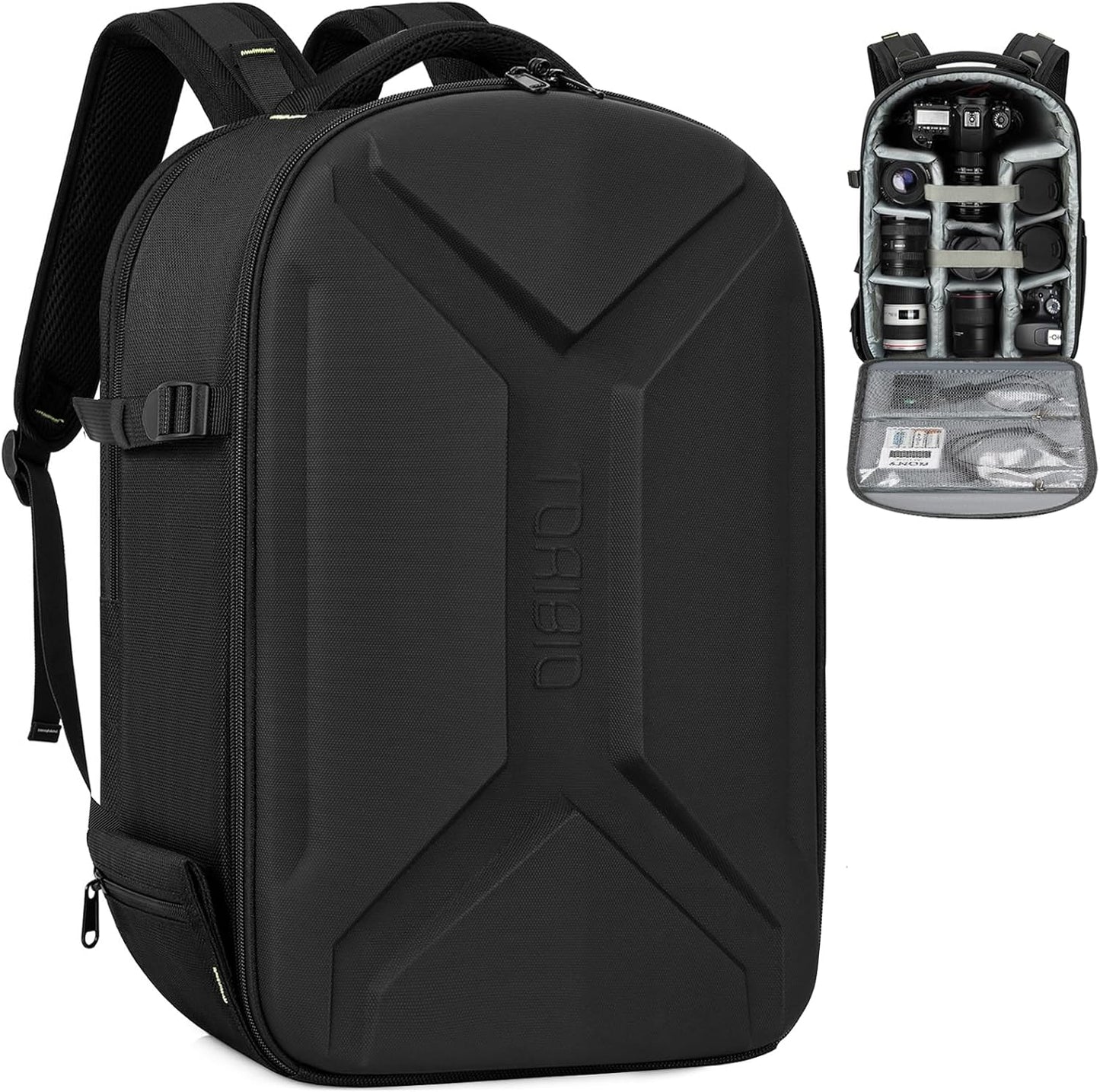 TORIBIO Camera Backpack, Hardshell DSLR Photography Camera Bag, Waterproof Hard Shell Camera Case with Tripod Holder & 15.6" Laptop Compartment Compatible with Canon/Nikon/Sony/DJI Mavic Drone
