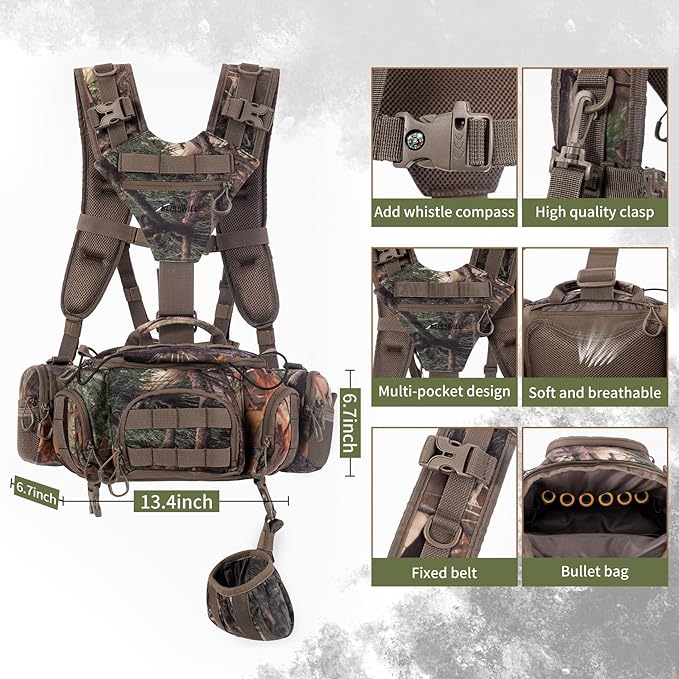 BLISSWILL Hunting Backpack Hunting Fanny Pack with Harness Pouch,Turkey Hunting fanny Pack, Binocular Harness houlder-Supported Waist pack for Bow Rifle
