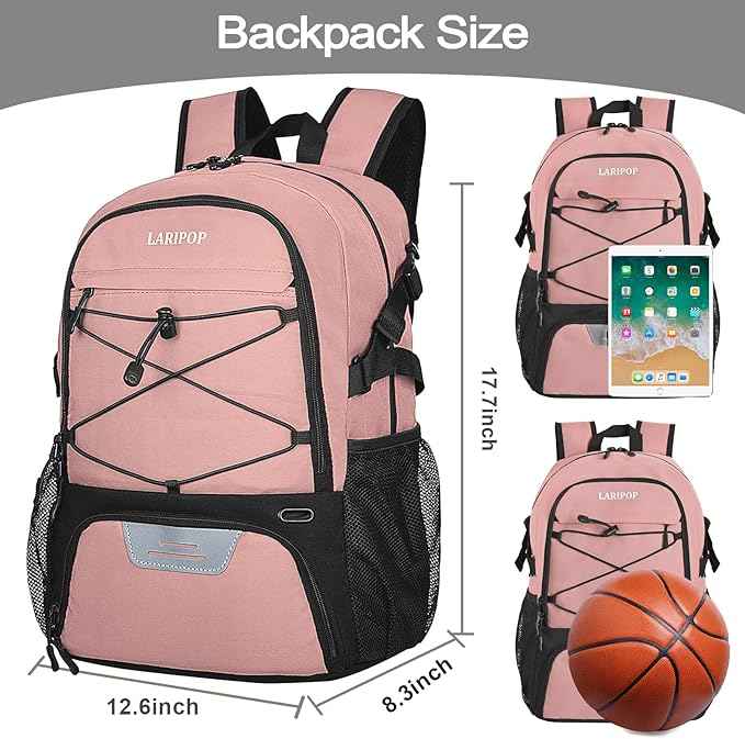 LARIPOP Basketball Bag, Sports Backpack with Ball Holder & Shoe Compartment, Water Resistant Gym Bag for Soccer Volleyball Travel