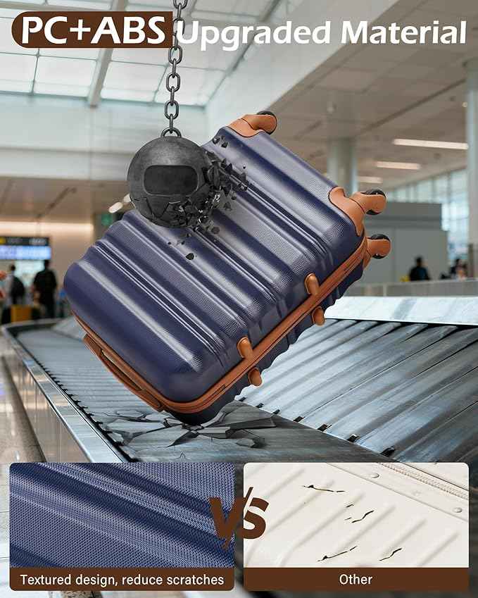 LONG VACATION Carry On Luggage Sets 3 Piece 20 Inch Suitcase Set, ABS+PC Hardshell Lightweight Travel Luggage with Spinner Wheels & YKK Zipper TSA Lock (20 INCH (BP/TB), NAVY)