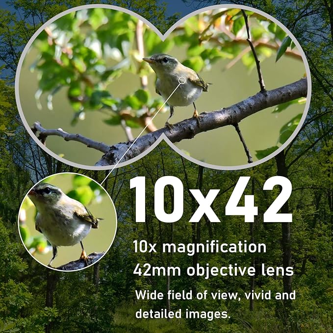 TRV 10x42 Binoculars for Adults High Powered - Waterproof Fogproof BAK4 Prism, with Phone Adapter for Bird Watching, Hunting, Travel